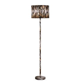 Fabric Wrapped Floor Lamp with Animal Print, Yellow and Black