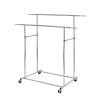 Dual Bar Tubular Metal Frame Garment Rack with Casters, Chrome