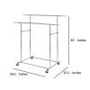 Dual Bar Tubular Metal Frame Garment Rack with Casters, Chrome