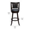 24 Inches Swivel Wooden Frame Counter Stool with Padded Back, Dark Brown