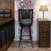 24 Inches Swivel Wooden Frame Counter Stool with Padded Back, Dark Brown