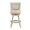 Curved Back Wood Swivel Counter Stool, Nailhead Trim, Driftwood Wire-Brush, Ivory