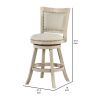 Curved Back Wood Swivel Counter Stool, Nailhead Trim, Driftwood Wire-Brush, Ivory