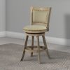 Curved Back Wood Swivel Counter Stool, Nailhead Trim, Driftwood Wire-Brush, Ivory