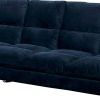 Futon Sofa with Tufted Padded Seating and Metal Legs, Blue