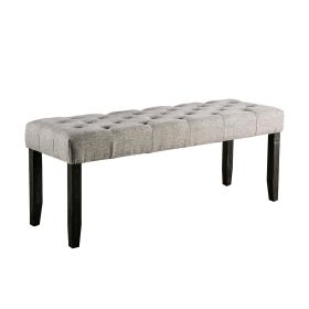 48 Inches Bench with Tufted Seat and Chamfered Legs, Light Gray