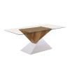 Two Tone Wooden End Table with Pedestal Base, White and Brown
