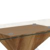Two Tone Wooden End Table with Pedestal Base, White and Brown