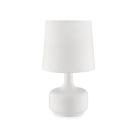 Table Lamp with Teardrop Metal Base and Fabric Shade, White