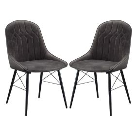 Fabric Upholstered Side Chair, Set of 2, Gray and Black