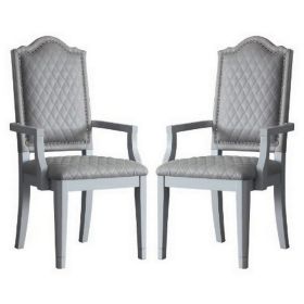 Arm Chair with Padded Seat and Arched Top, Set of 2, Beige