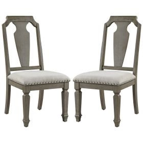 Side Chair with Fabric Seat and Fiddle Back, Set of 2, Brown