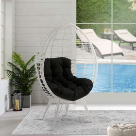 Wicker Patio Lounge Chair with Angled Metal Legs, White