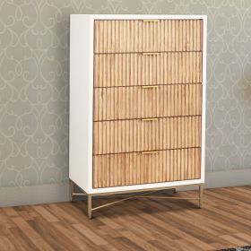 Chest with 5 Corrugated Panel Drawers and Metal Base, White
