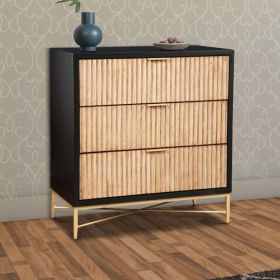 Accent Chest with 3 Corrugated Drawers and Metal Base, Black