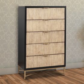 Chest with 5 Corrugated Drawers and Metal Base, Black