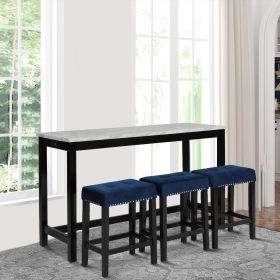 Kate 60 Inch 4 Piece Bar Table Set with Upholstered Stools, Blue