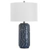 27 Inch Ceramic Table Lamp, Wavy Texture, Blue, Silver, White