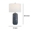 27 Inch Ceramic Table Lamp, Wavy Texture, Blue, Silver, White