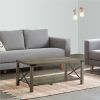 Eli 47 Inch Wood Coffee Table, Metal Brackets, Cross Bars, Rustic Oak Brown