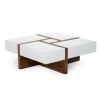 Cid 39 Inch Modern Wood Coffee Table, Puzzle Top Storage, White, Walnut