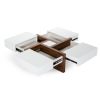 Cid 39 Inch Modern Wood Coffee Table, Puzzle Top Storage, White, Walnut