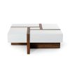 Cid 39 Inch Modern Wood Coffee Table, Puzzle Top Storage, White, Walnut