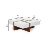 Cid 39 Inch Modern Wood Coffee Table, Puzzle Top Storage, White, Walnut