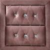 Rex 17 Inch Modern Upholstered Nightstand, 2 Drawer, Crystal Handles, Pink