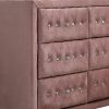 Rex 40 Inch Modern Upholstered Dresser, 6 Drawers, Crystal Handles, Pink