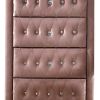 Rex 38 Inch Tall Upholstered Dresser Chest, 4 Drawer, Crystal Handles, Pink
