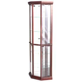 71 Inch China Curio Corner Cabinet, 4 Door 5 Shelves, Wood, Cherry Brown