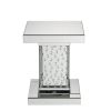 Pali 20 Inch Square Pedestal End Table, Mirrored, Faux Crystal Inlay, Silver