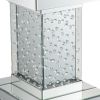 Pali 20 Inch Square Pedestal End Table, Mirrored, Faux Crystal Inlay, Silver