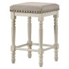 24 Inch Counter Height Stool, Luxe Nailhead Trim, Set of 2, Antique White