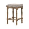 24 Inch Classic Wood Counter Height Stool, Upholstered, Set of 2, Gray
