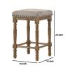 24 Inch Classic Wood Counter Height Stool, Upholstered, Set of 2, Gray