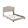 Queen Size Bed, Beige Fabric Upholstered, Camel Back, Button Tufted