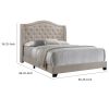 Queen Size Bed, Beige Fabric Upholstered, Camel Back, Button Tufted