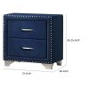 Cale 26 Inch Modern Wood Nightstand, Velvet Upholstered, Nailhead, Blue