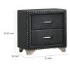 Cale 26 Inch Modern Glam Wood Nightstand, Nailhead, Gray Velvet Upholstered