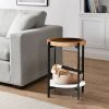24 Inch Modern End Accent Table, Round Marble Shelf, Wood, White, Brown