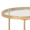 23 Inch Round Nesting Tables, Glass, Metal Base, Set of 2, Gold, Clear