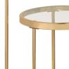 23 Inch Round Nesting Tables, Glass, Metal Base, Set of 2, Gold, Clear