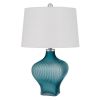 26 Inch Modern Accent Table Lamp, Unique Tapered Glass Base, Aqua Blue