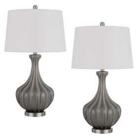 29 Inch Accent Table Lamp Set of 2, Elegant Tapered Glass Base, Slate Gray