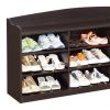 48 Inch Classic Wood Shoe Rack, 9 Cubbies, Elegant Wood Grains, Dark Brown