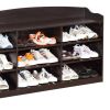 48 Inch Classic Wood Shoe Rack, 9 Cubbies, Elegant Wood Grains, Dark Brown