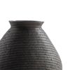 Dale 12 Inch Round Polyresin Vase, Wavy Ribbed Spiral Texture Antique Brown