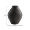 Dale 12 Inch Round Polyresin Vase, Wavy Ribbed Spiral Texture Antique Brown
